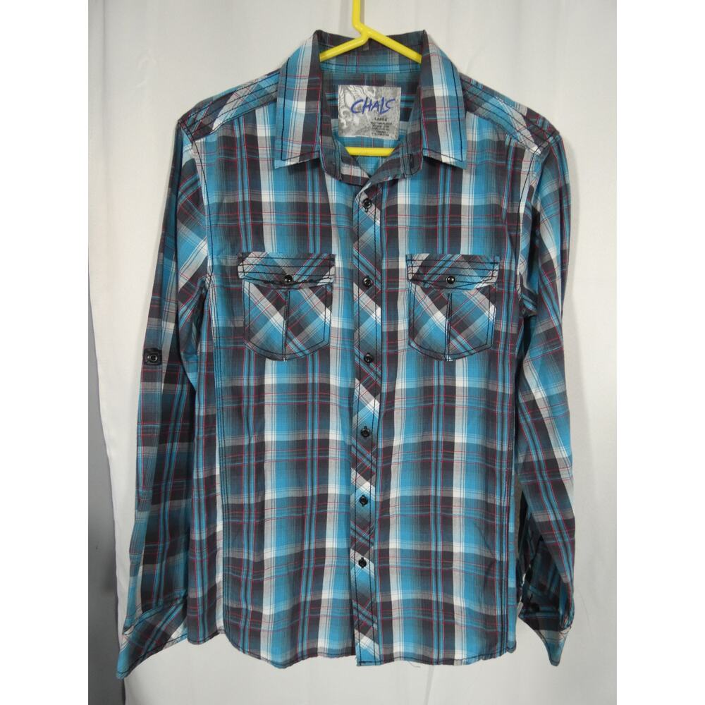 Chalc Men's Large Plaid Button Up Shirt Collared Casual Western Cowboy